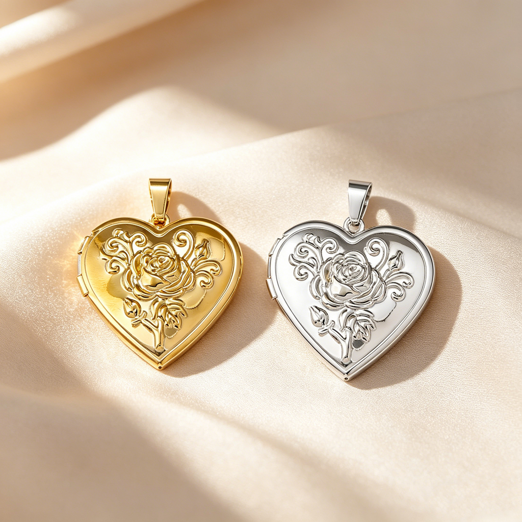 Rose Engraved Heart Locket Necklace