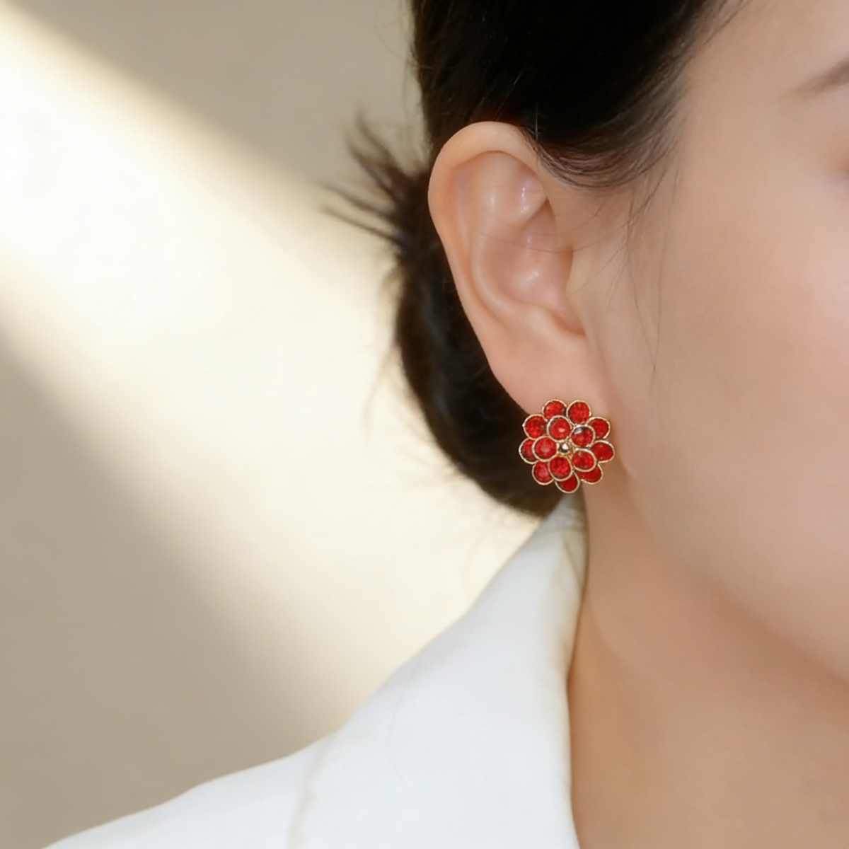 Ruby Double-Layer Floral Earrings