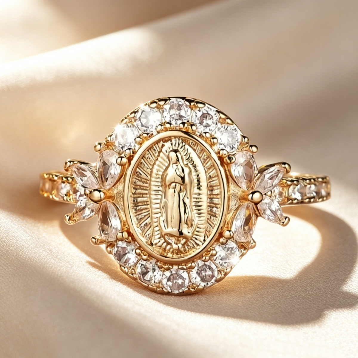 Virgin Mary Moissanite Halo Ring