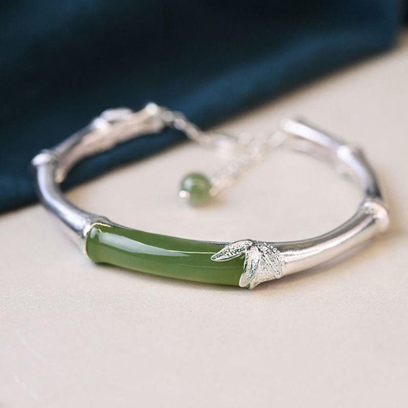 Bamboo Leaf Natural Emerald Jade Stone Bracelet