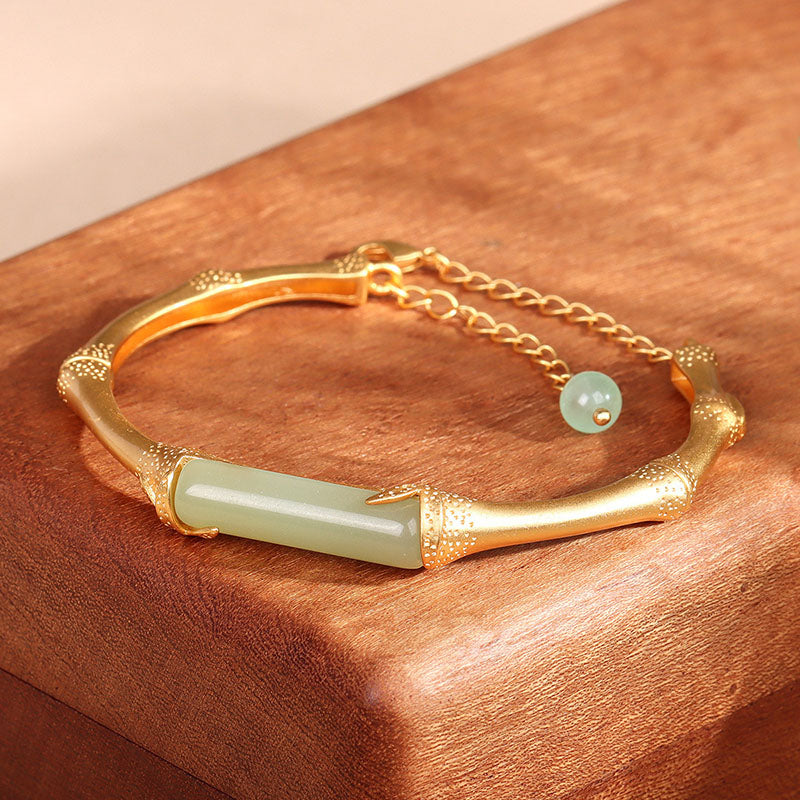 Bamboo Leaf Natural Emerald Jade Stone Bracelet