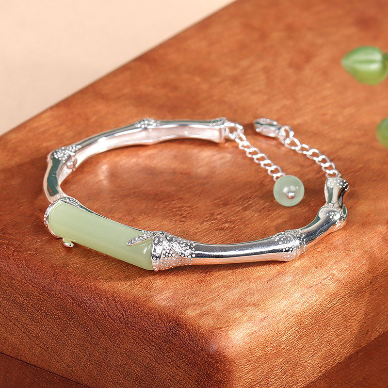Bamboo Leaf Natural Emerald Jade Stone Bracelet