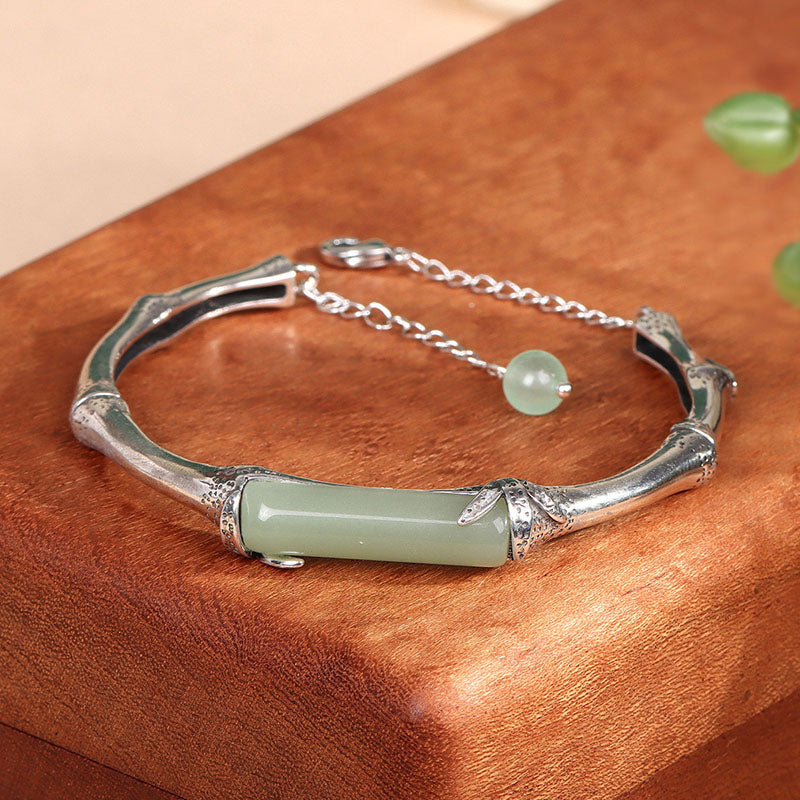 Bamboo Leaf Natural Emerald Jade Stone Bracelet