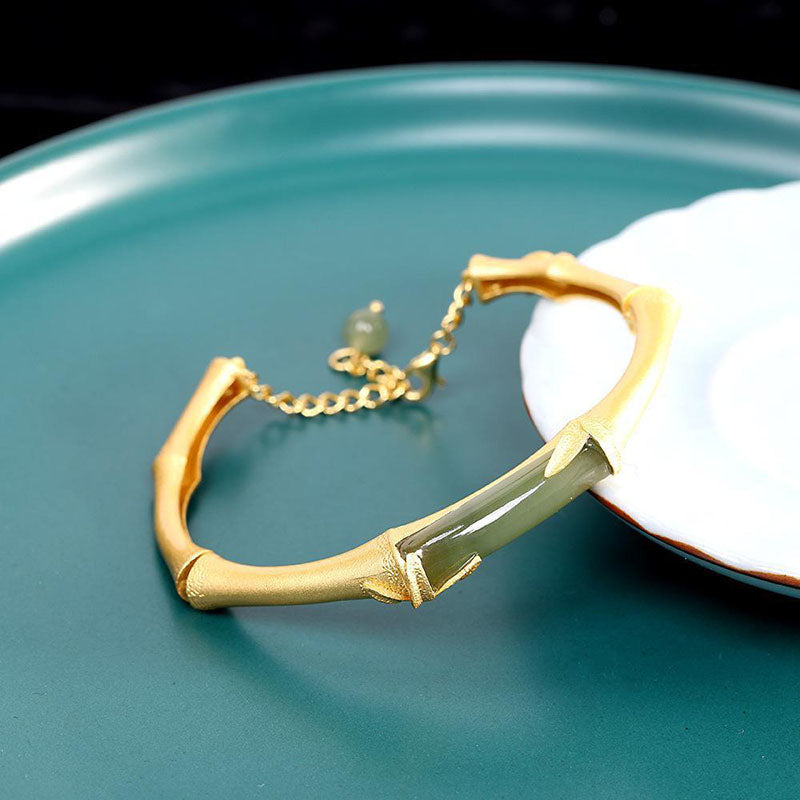 Bamboo Leaf Natural Emerald Jade Stone Bracelet