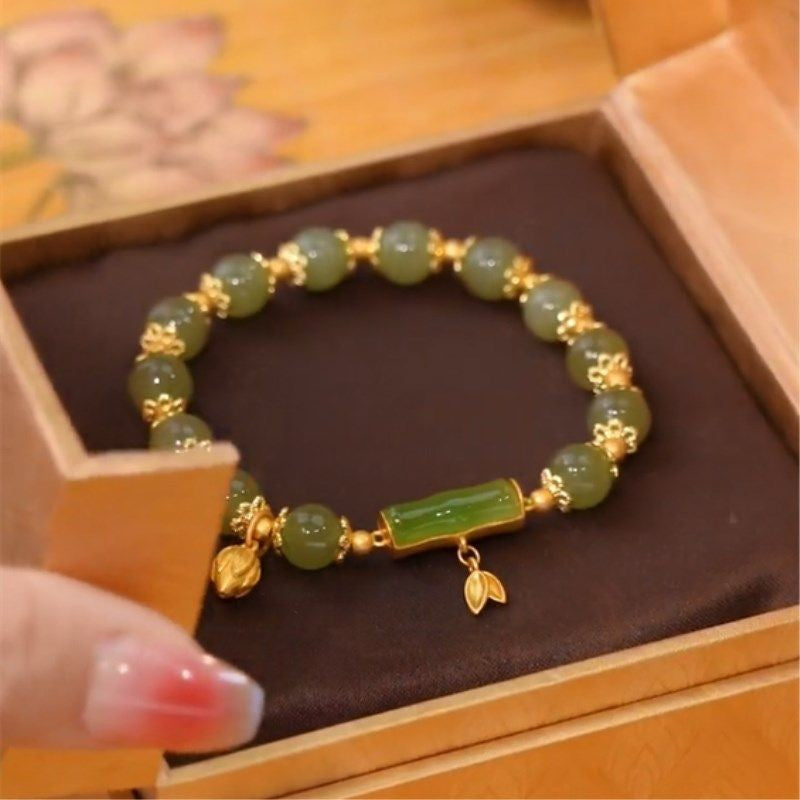 Rising Bamboo Natural Emerald Jade Stone Bracelet