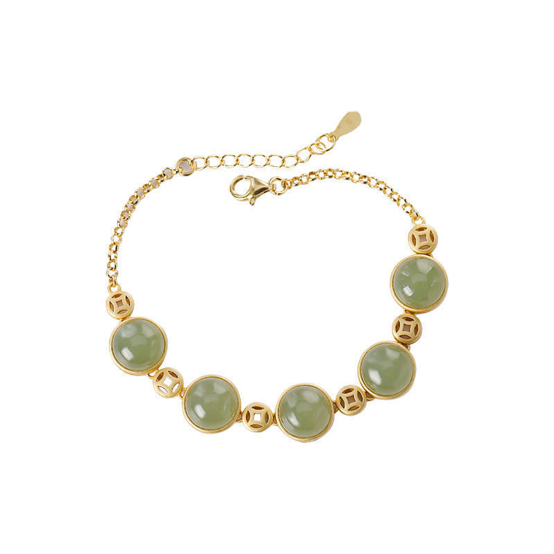 Copper Coin Natural Emerald Jade Stone Bracelet