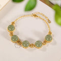Copper Coin Natural Emerald Jade Stone Bracelet