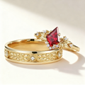 Red Sapphire & Diamond Couple Rings