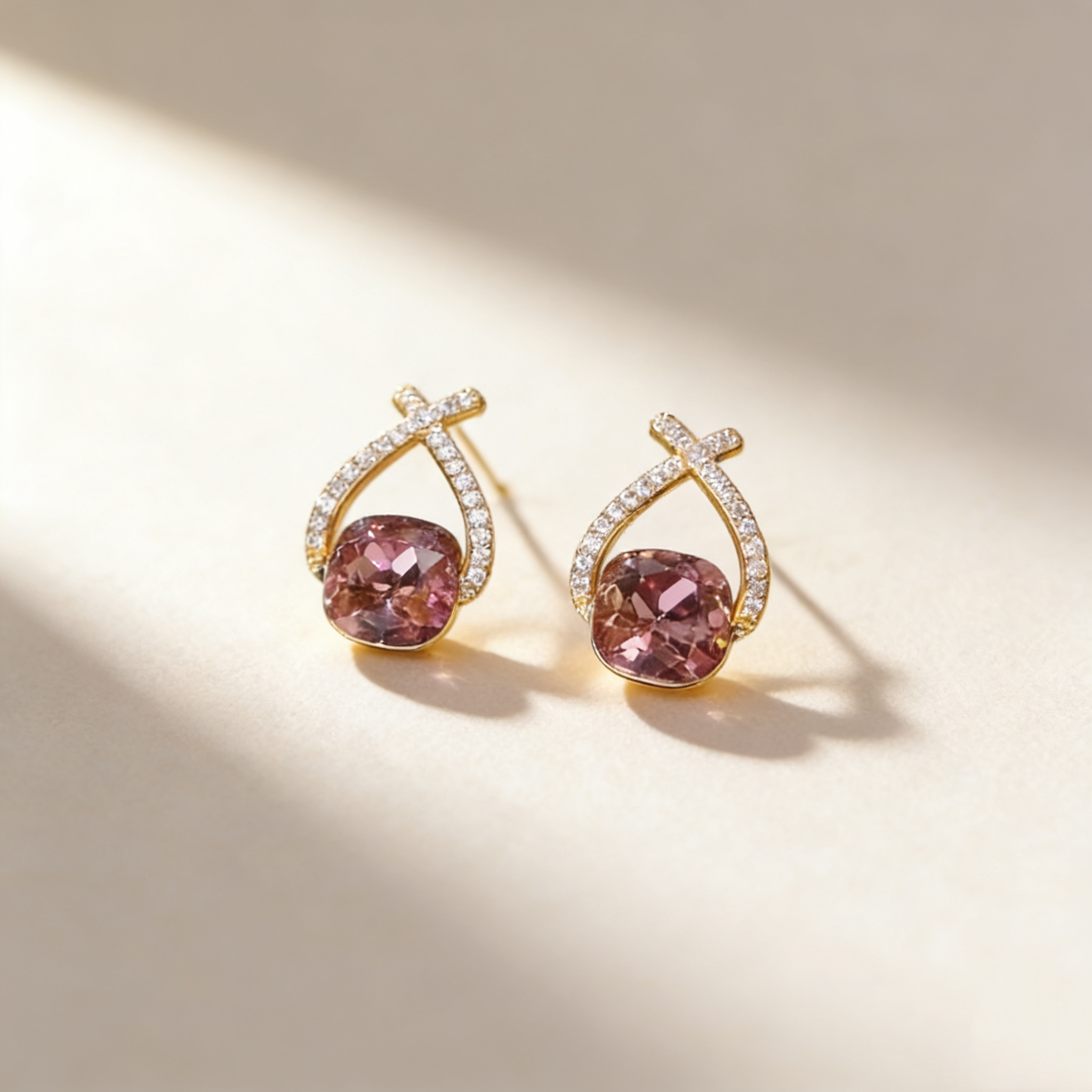 Amethyst Cross-Line Drop Earrings