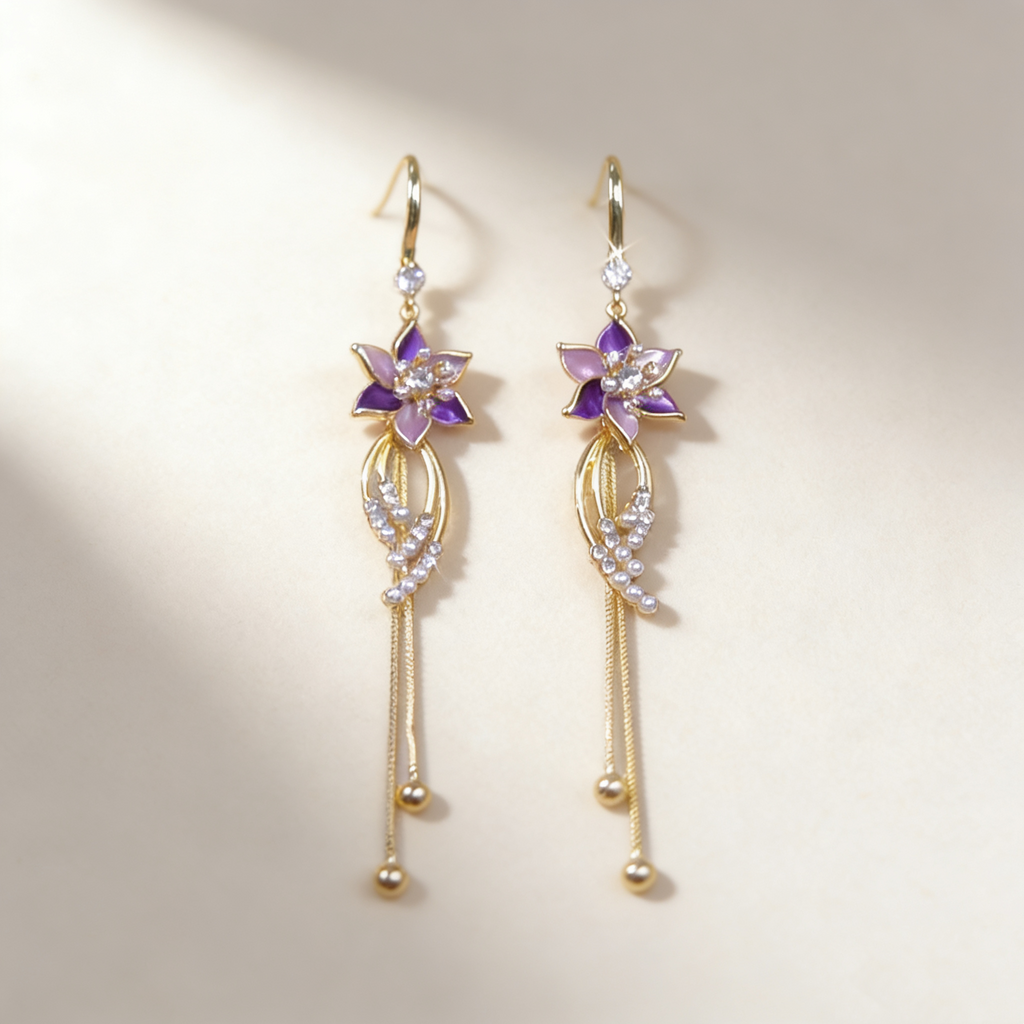 Flower Tassel Pearl Earrings