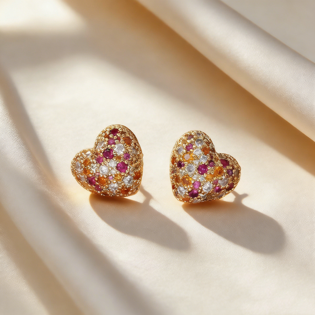 Multicolor Crystal Heart Stud Earrings & Necklace Set