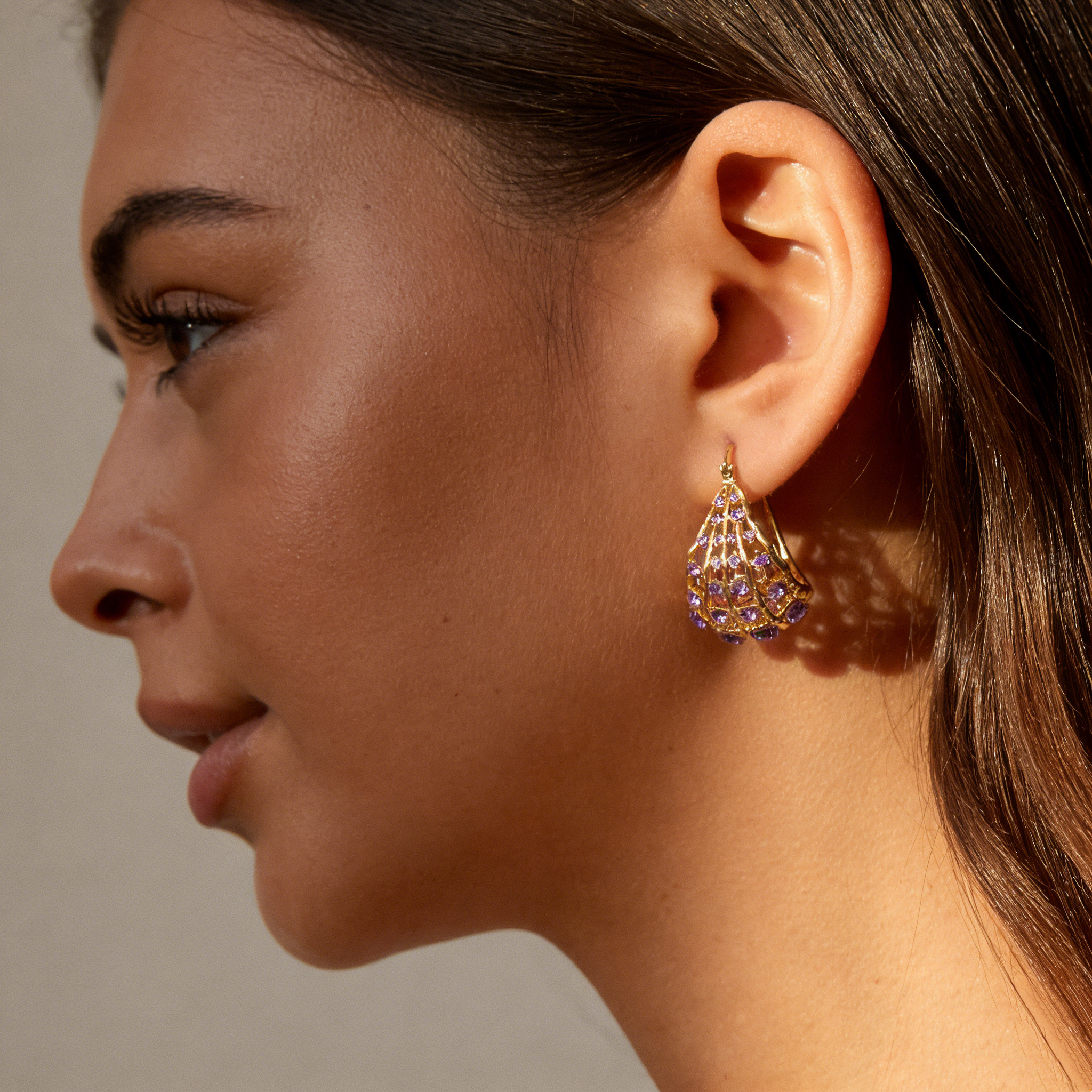Elegant Hollow Amethyst Earrings