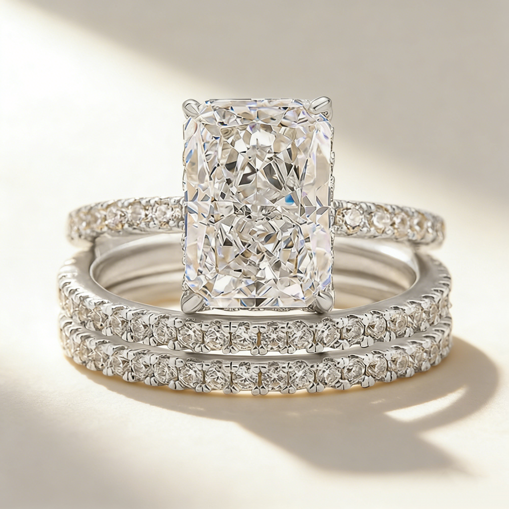 Ultra Sparkling Frost Cut Moissanite Ring Set