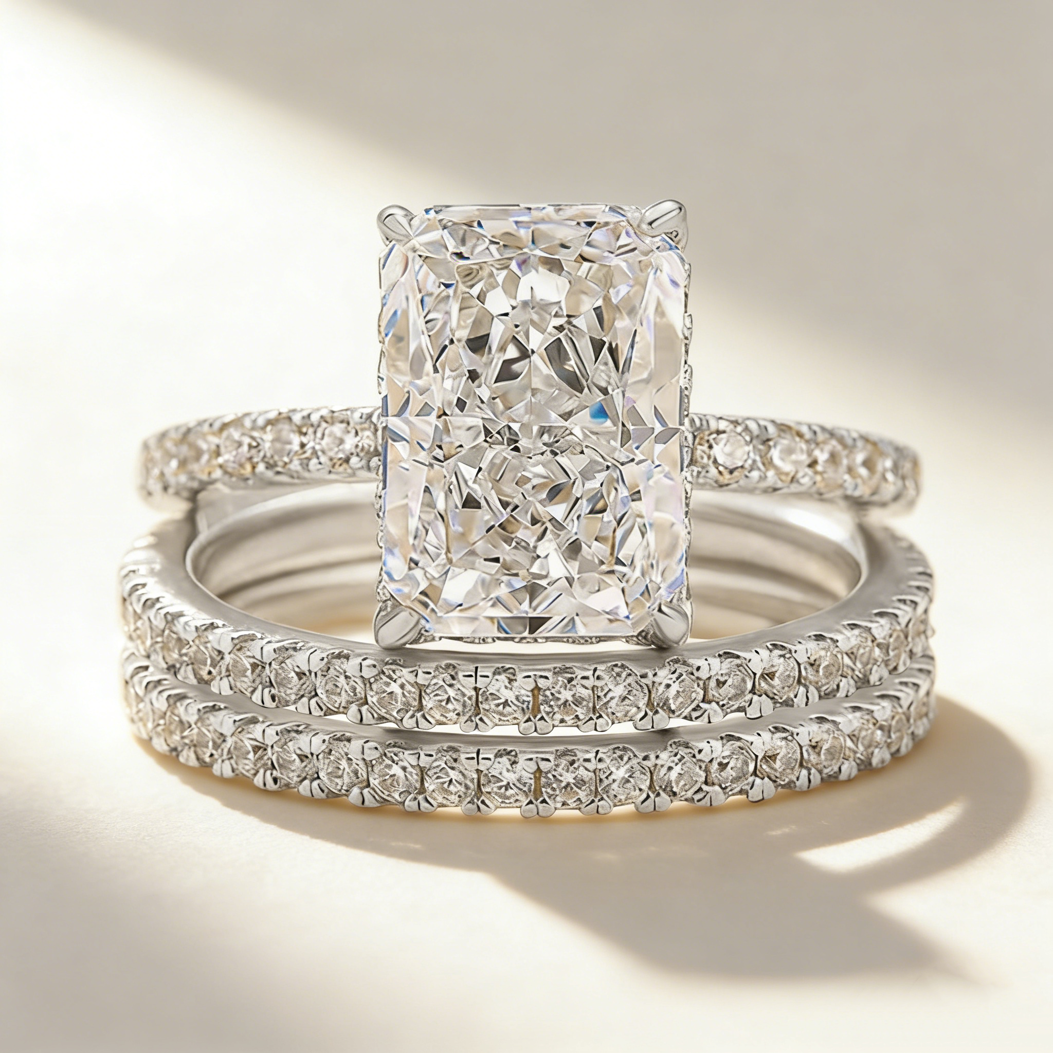 Ultra Sparkling Frost Cut Moissanite Ring Set