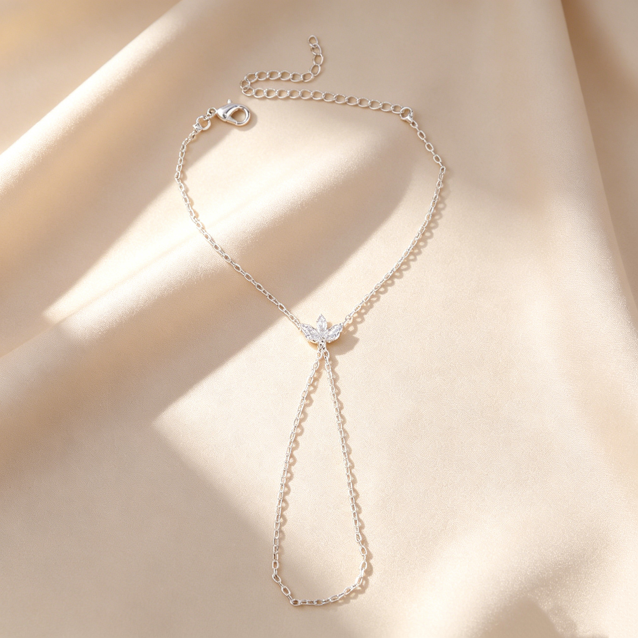 Leaf Diamond Hand Chain Bracelet