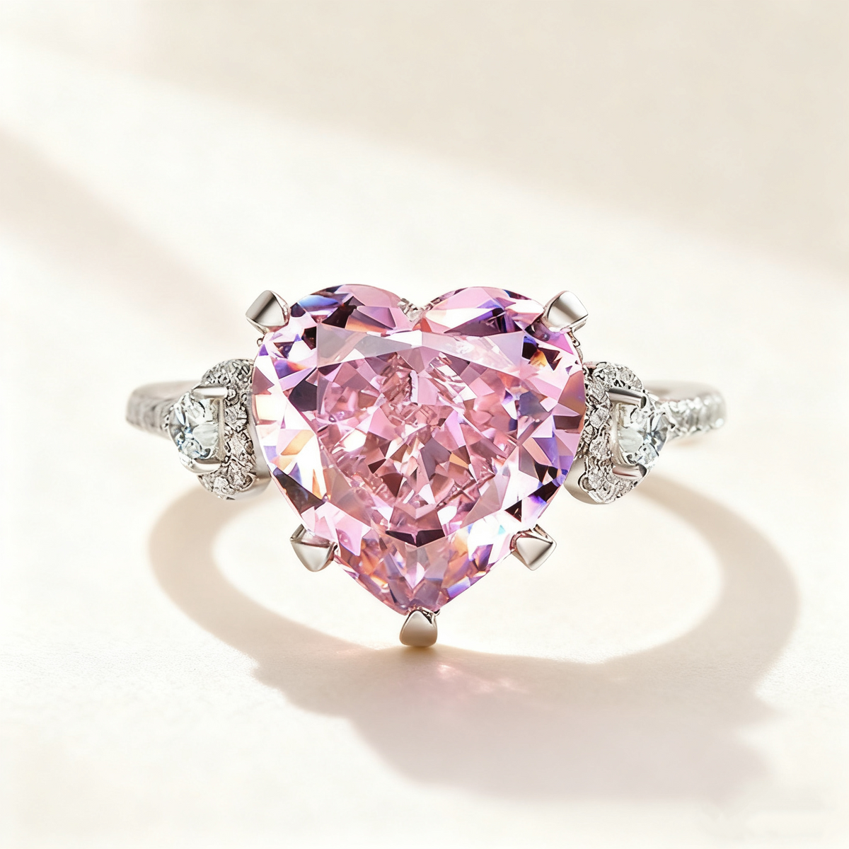 Heart-Cut Pink Crystal Ring & Necklace