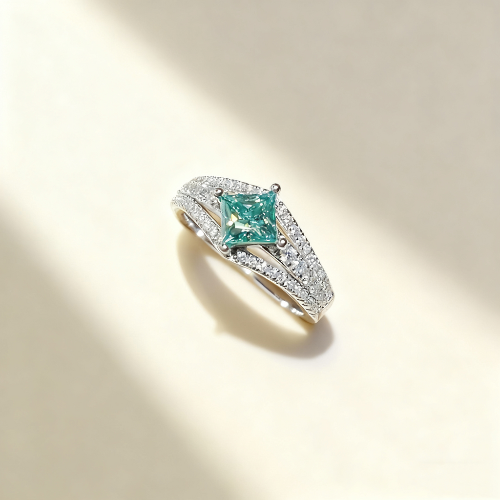 Green Princess-Cut Diamond Ring