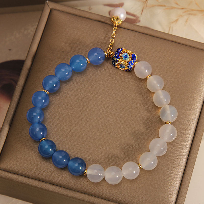 Blue and White Exquisite Natural Agate Bracelet