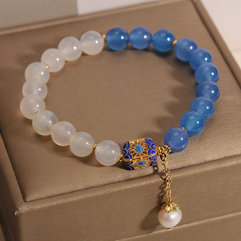 Blue and White Exquisite Natural Agate Bracelet