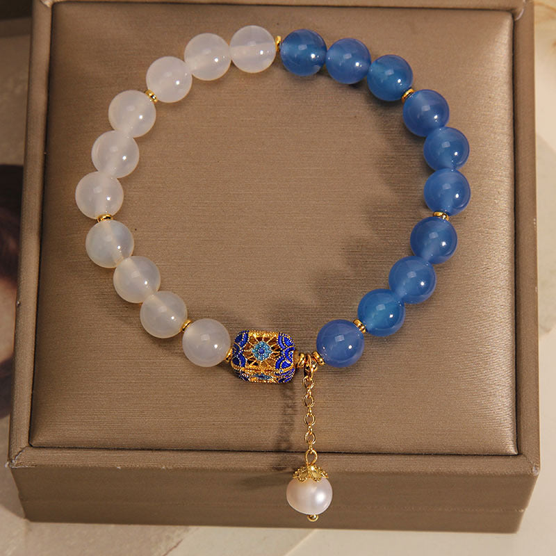 Blue and White Exquisite Natural Agate Bracelet