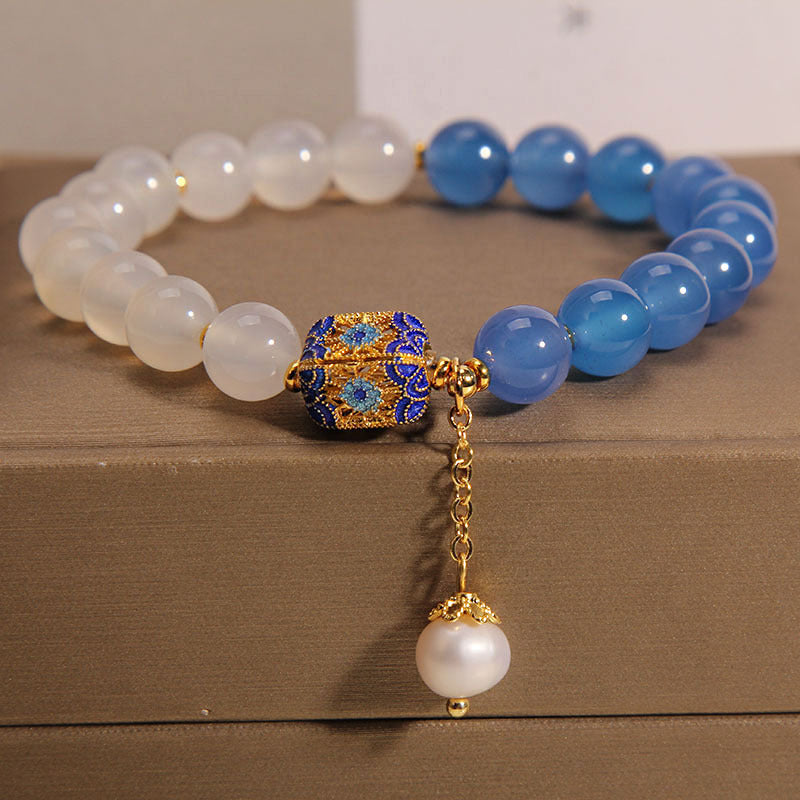 Blue and White Exquisite Natural Agate Bracelet
