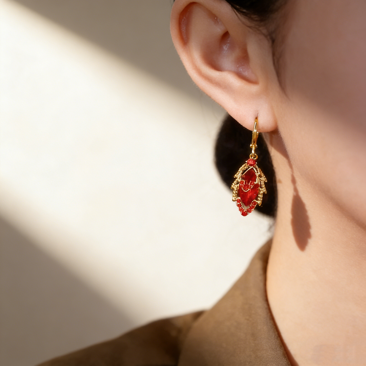 Double-Layer Maple Leaf Gemstone Earrings