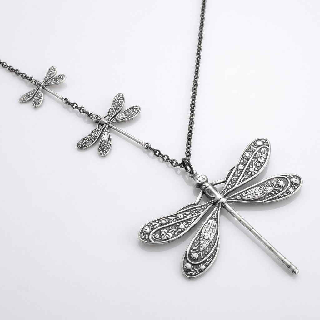 DRAGONFLY FAMILY VINTAGE SILVER NECKLACE