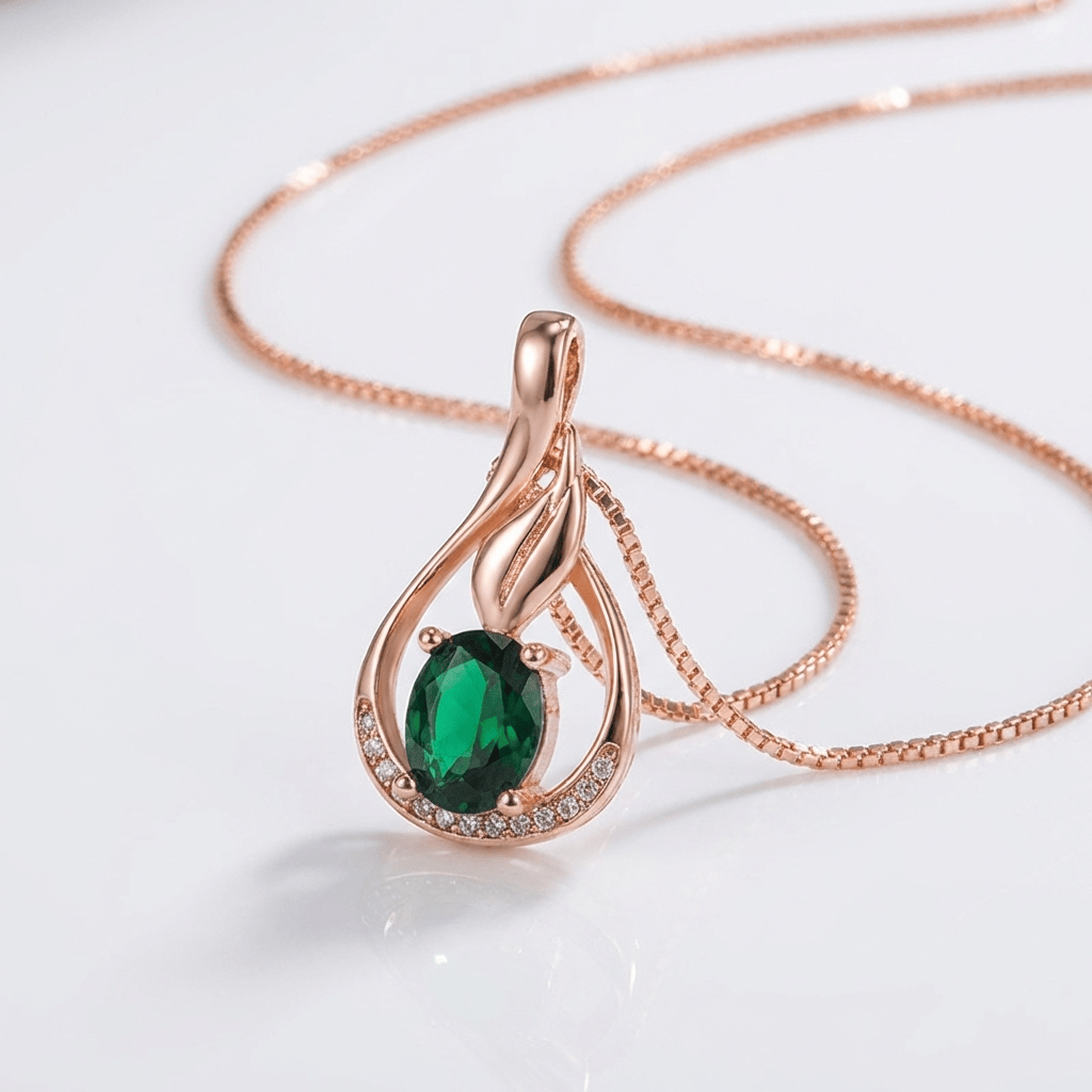 EMERALD FLOWER ROSE GOLD NECKLACE