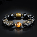 Natural Gold Obsidian Double Pixiu Bracelet