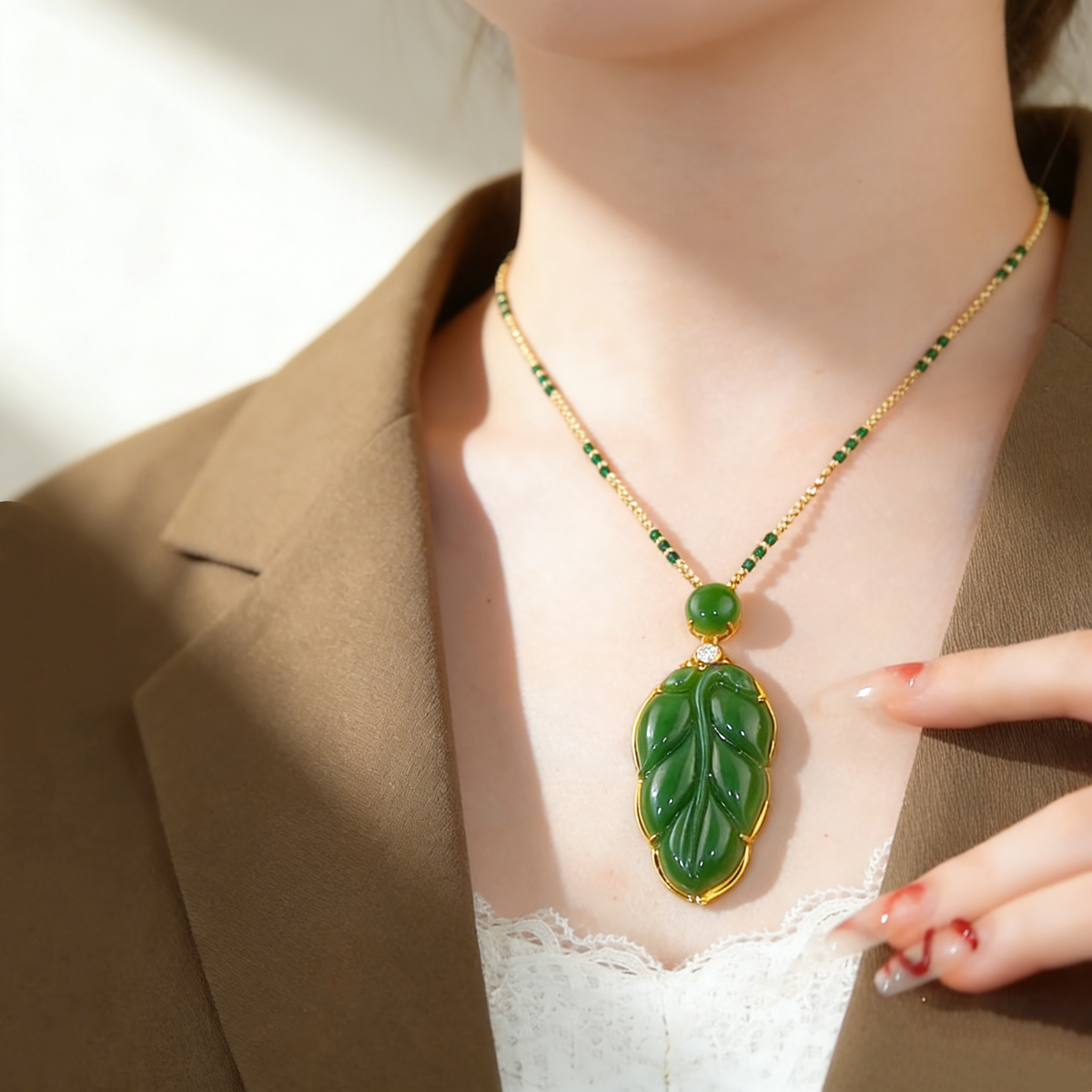 Natural Jade Leaf Necklace