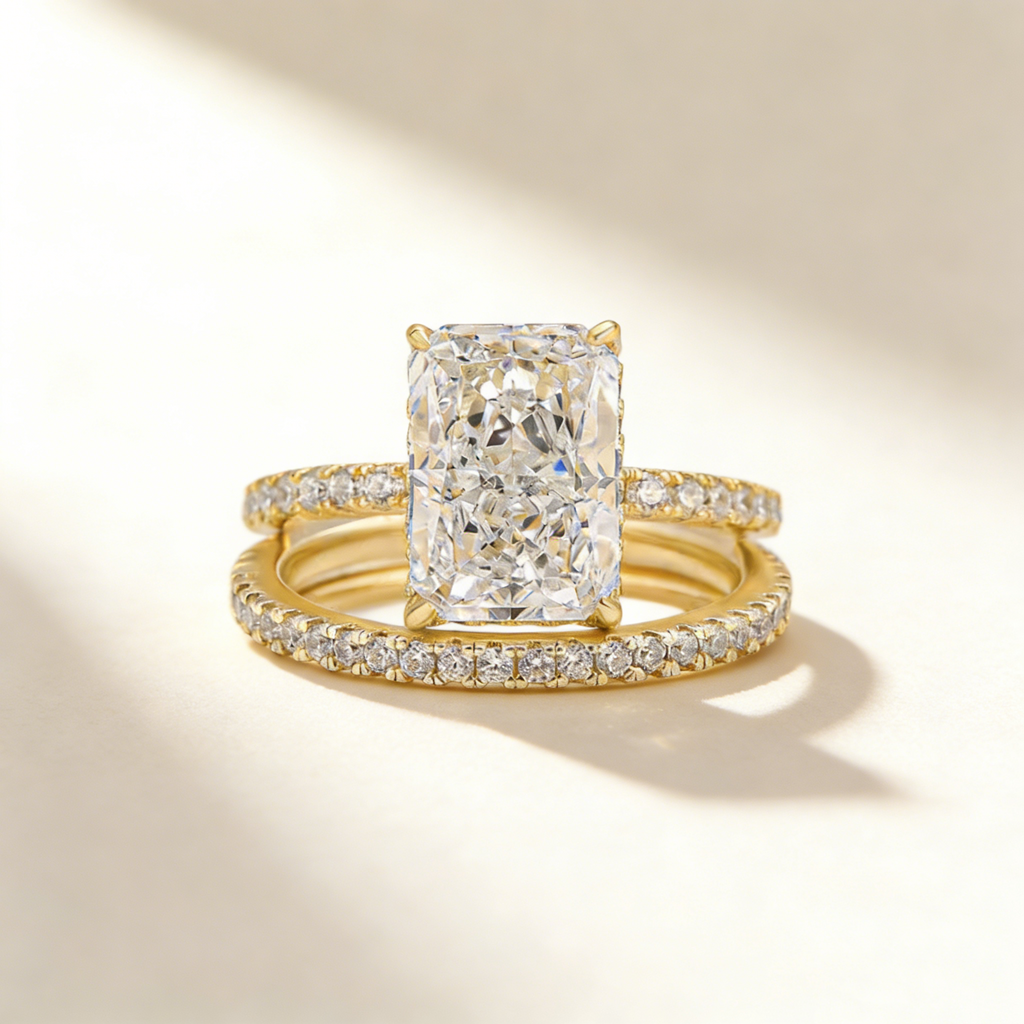 Ultra Sparkling Frost Cut Moissanite Ring Set