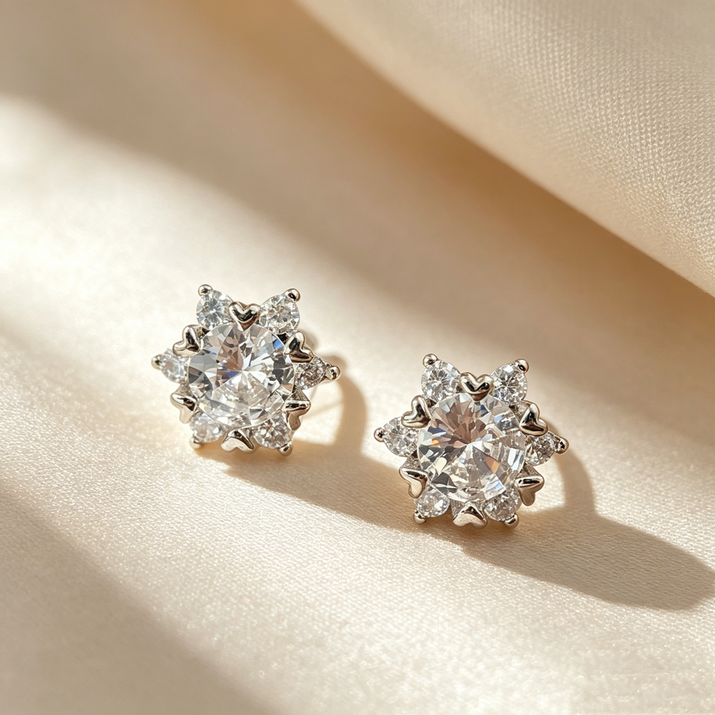 Snowflake Halo Moissanite Stud Earrings
