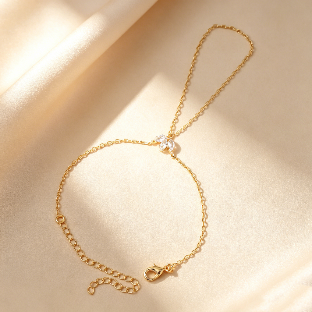 Leaf Diamond Hand Chain Bracelet