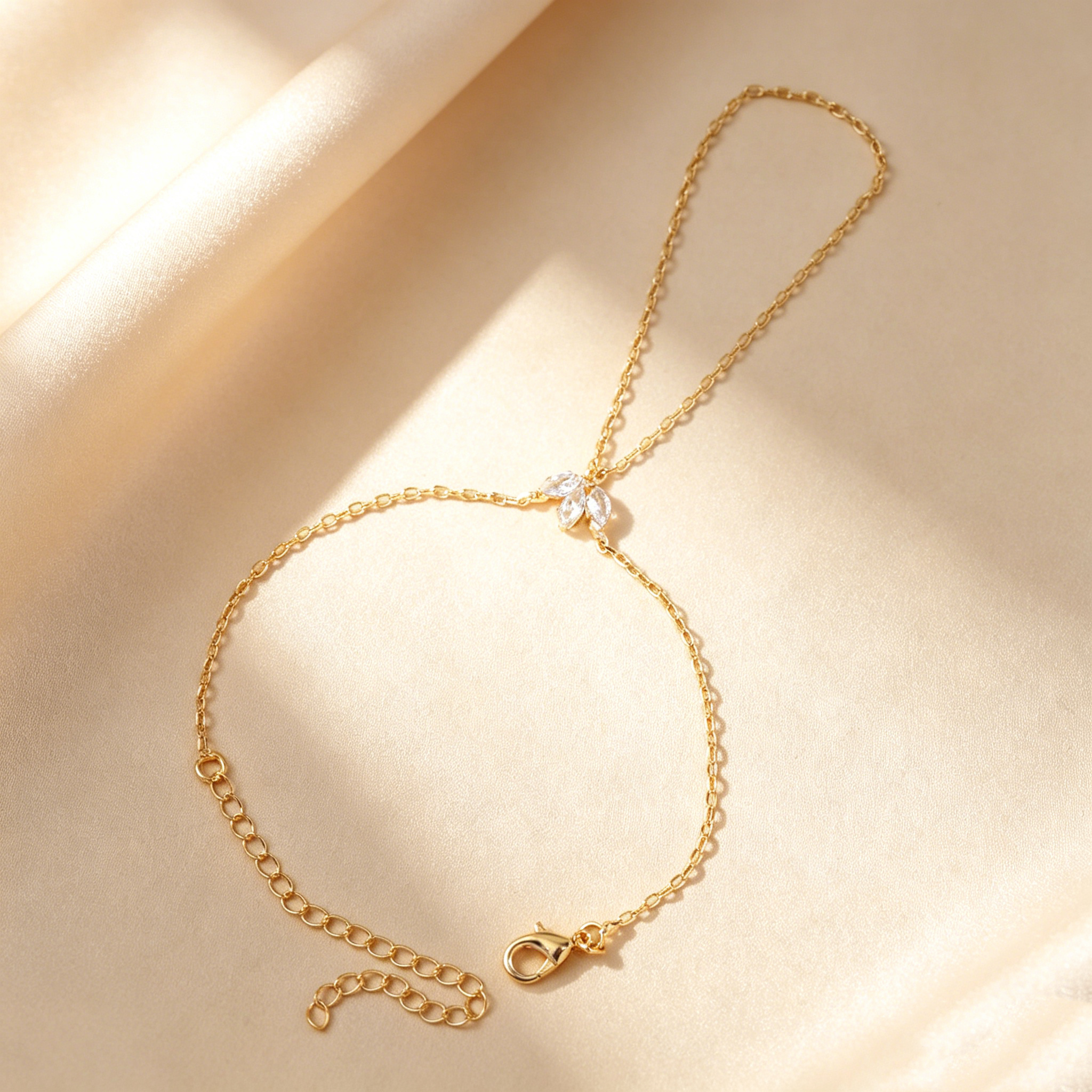 Leaf Diamond Hand Chain Bracelet