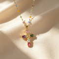 Natural Multicolor Gemstone Cross Necklace