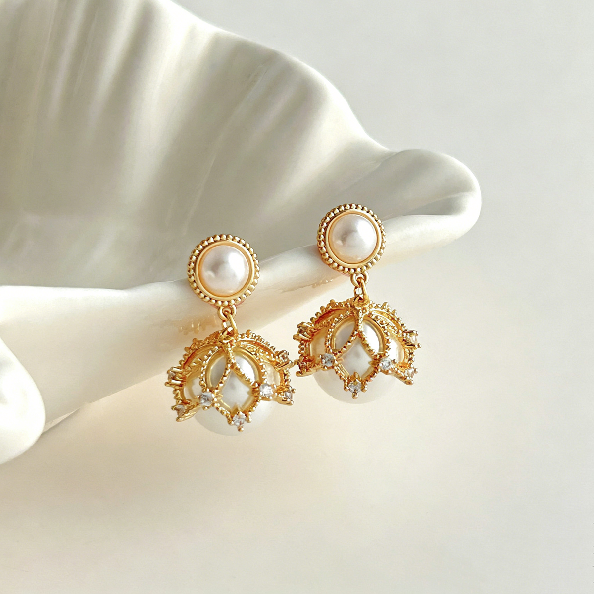 Vintage Lace Cage Gemstone Earrings