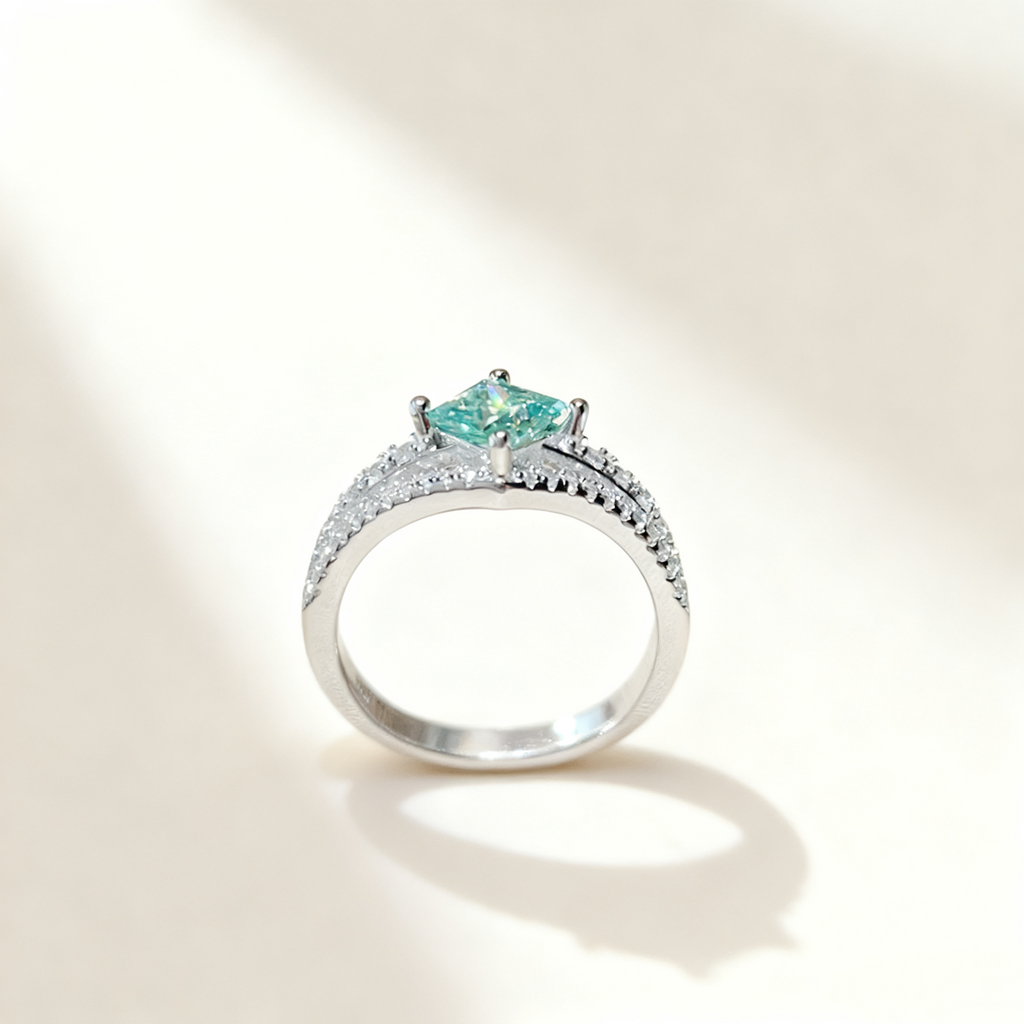 Green Princess-Cut Diamond Ring
