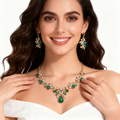 Green Crystal Leaf & Diamond Necklace & Earring Set