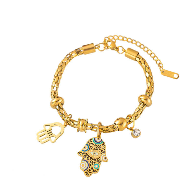 Palm and eyes drop glaze pendant bracelet