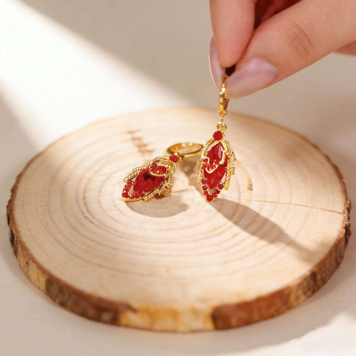 Double-Layer Maple Leaf Gemstone Earrings