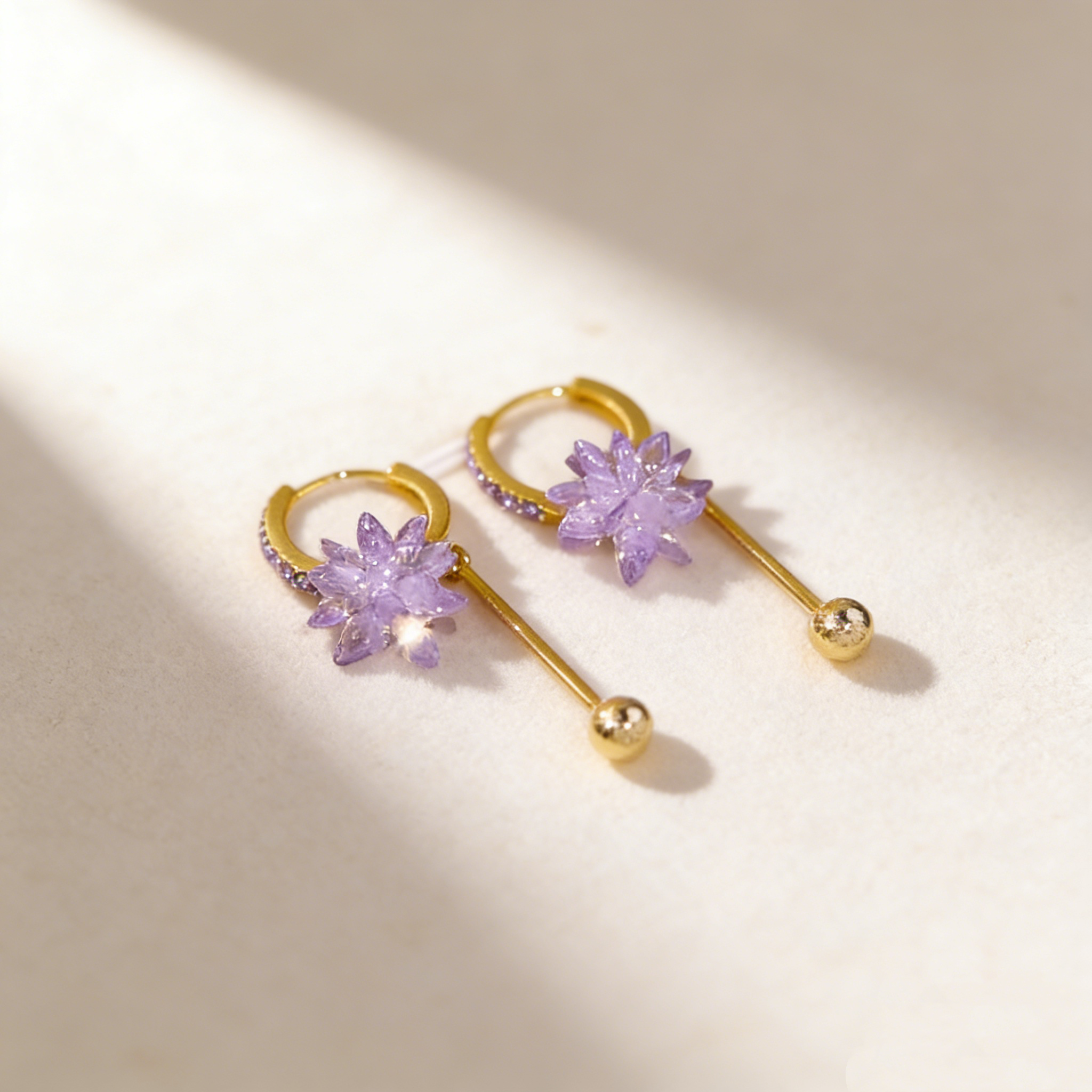 Purple Ice Flower Tassel Earrings