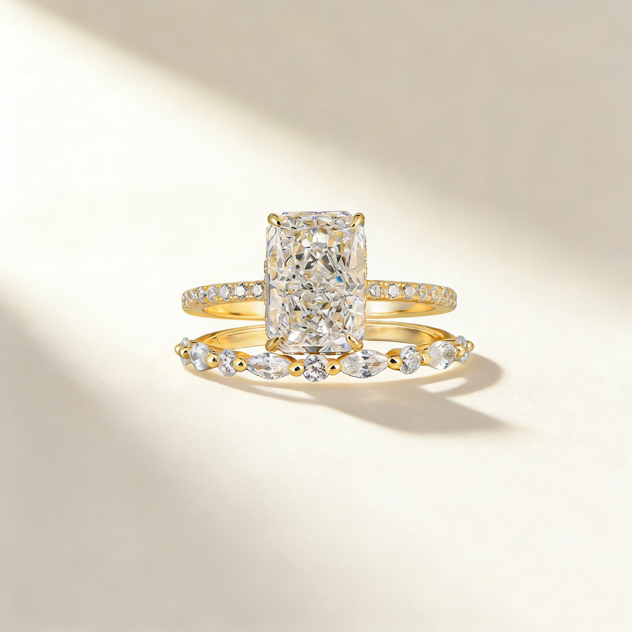 Ultra Sparkling Frost Cut Moissanite Ring Set