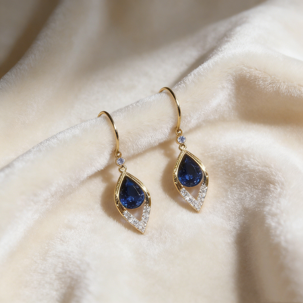 Natural Blue Crystal Teardrop Earrings