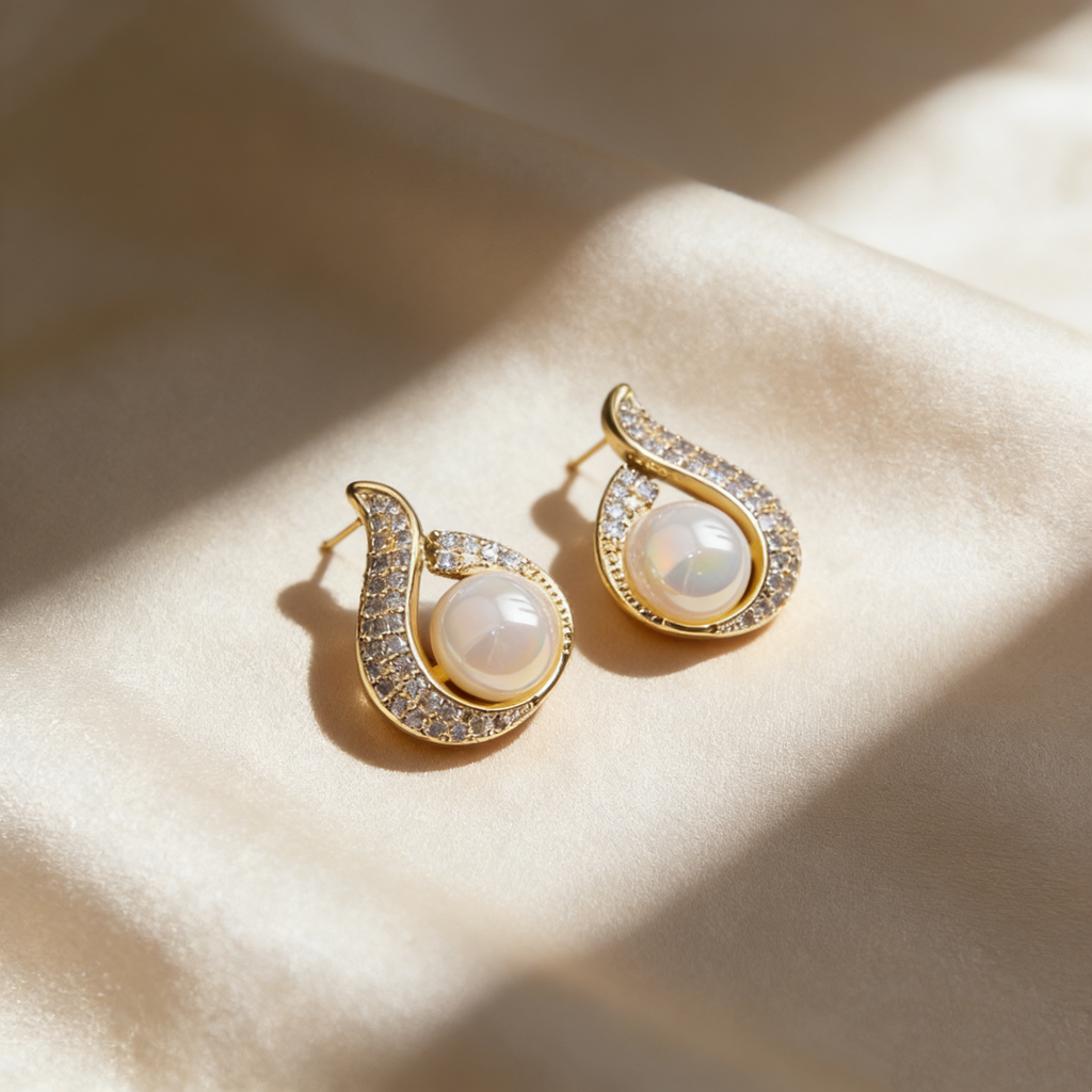 Exquisite Flame Pearl Stud Earrings