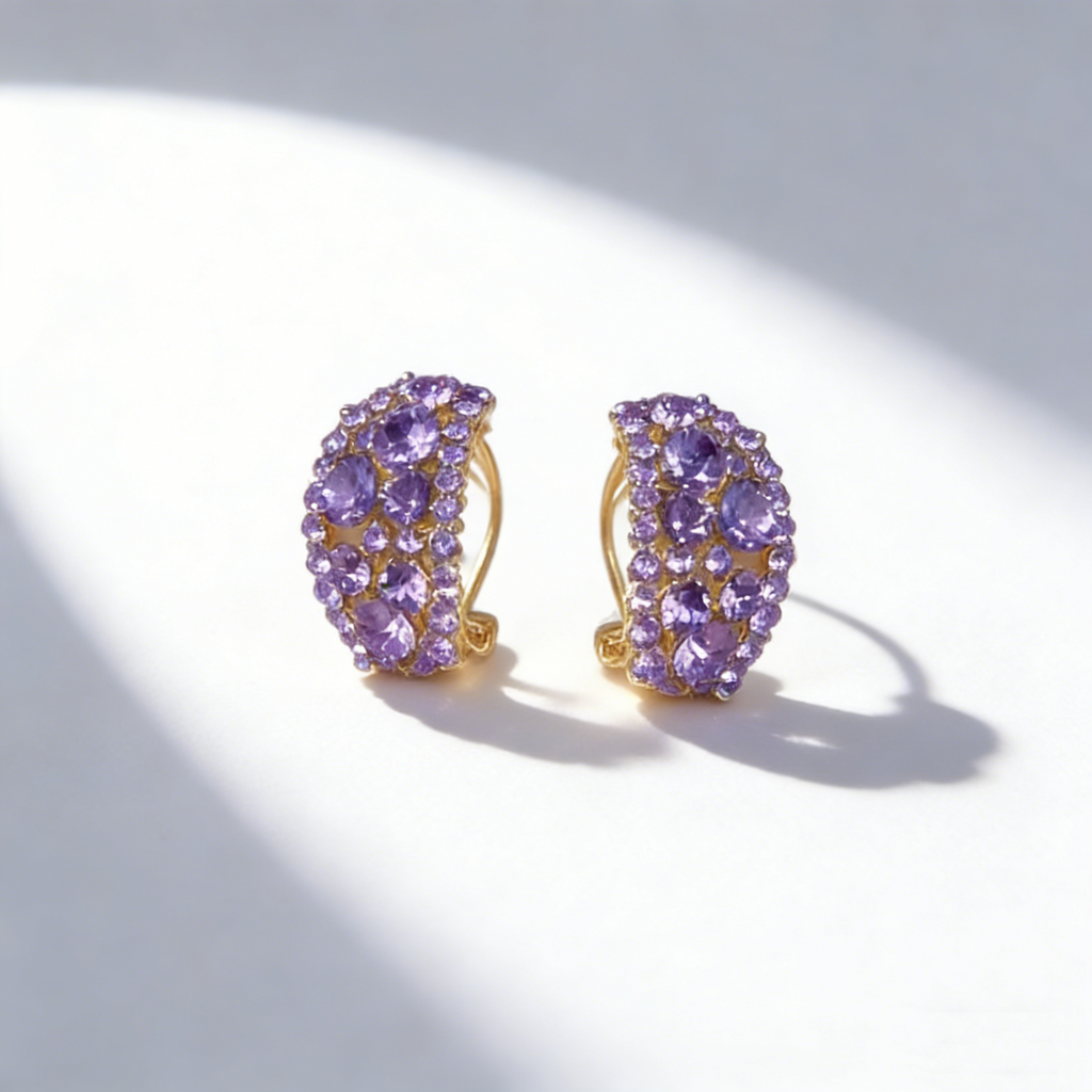 Elegant Natural Amethyst C-Hoop Earrings