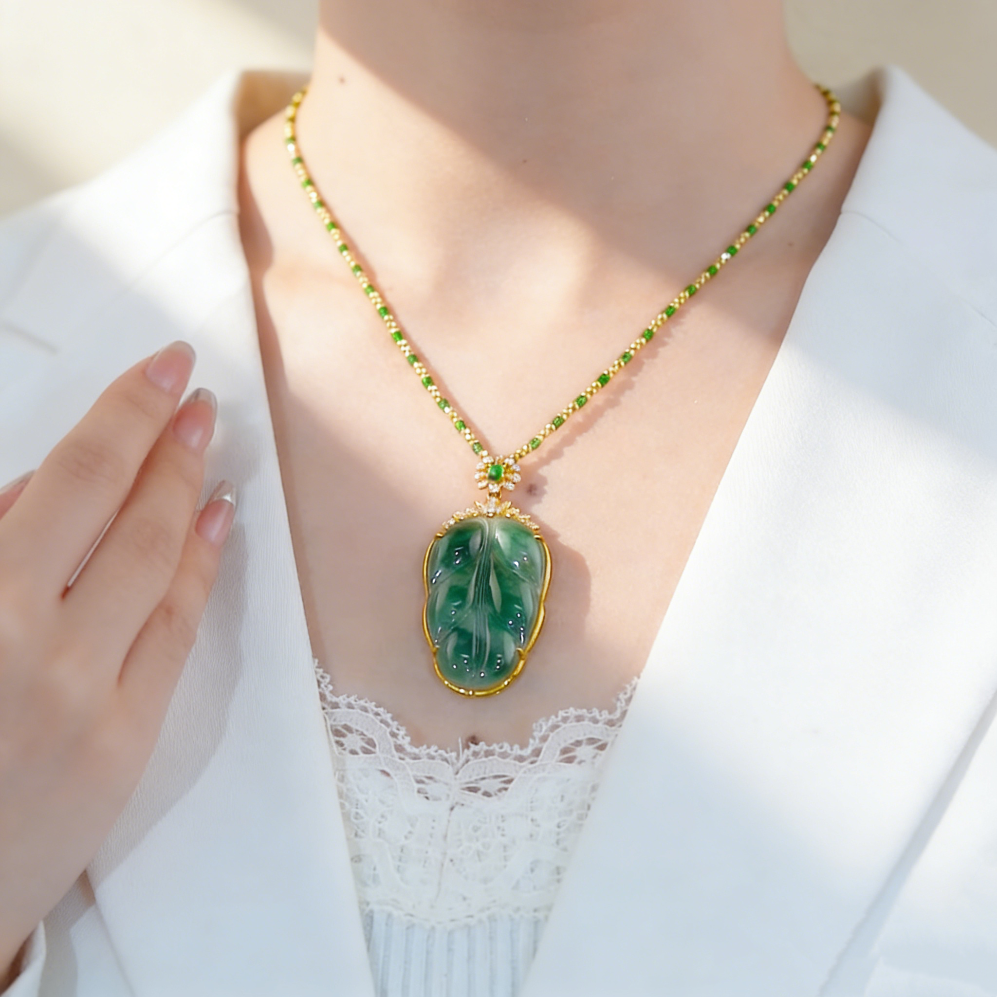 Natural Jade Leaf Necklace