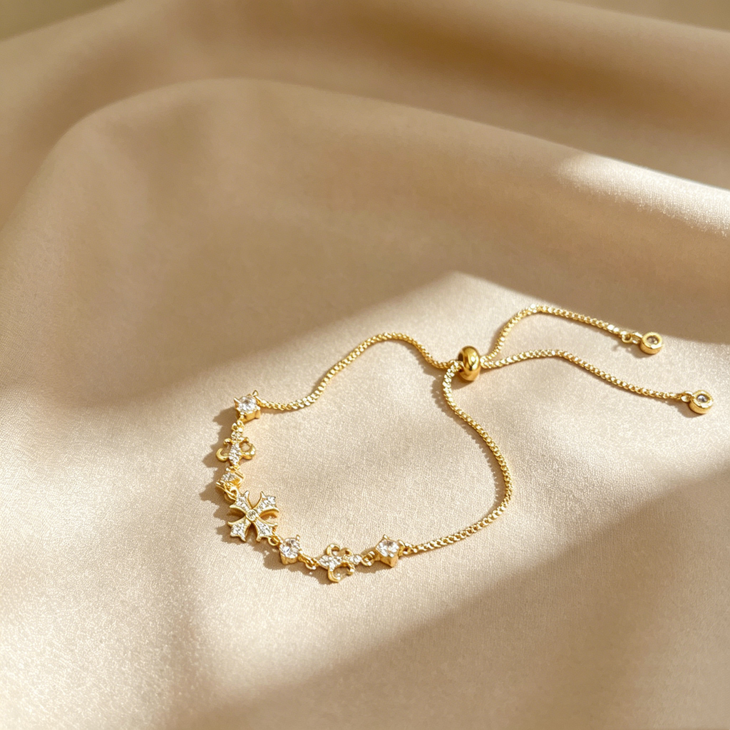 Cross & Pearl Moissanite Bracelet Set