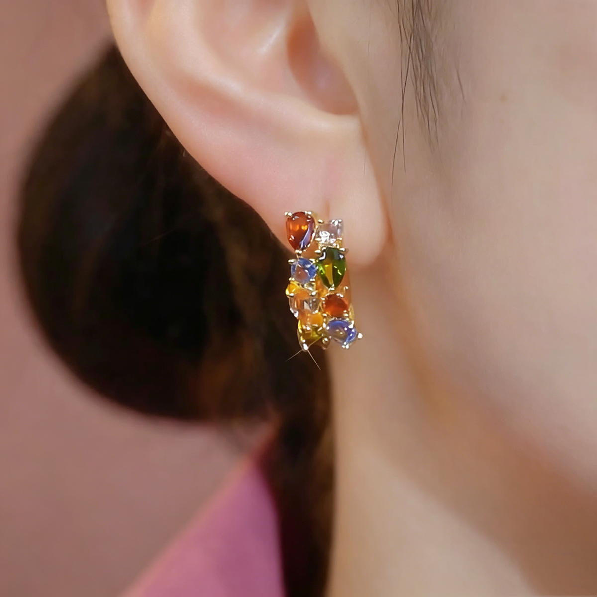 Rainbow Marquise Gemstone Wide Hoop Earrings