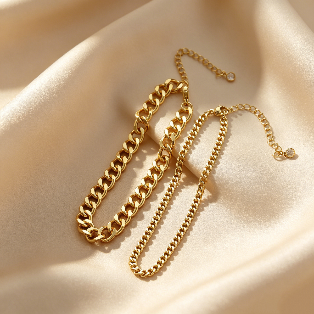 Double Layer Cuban Link Anklet Set