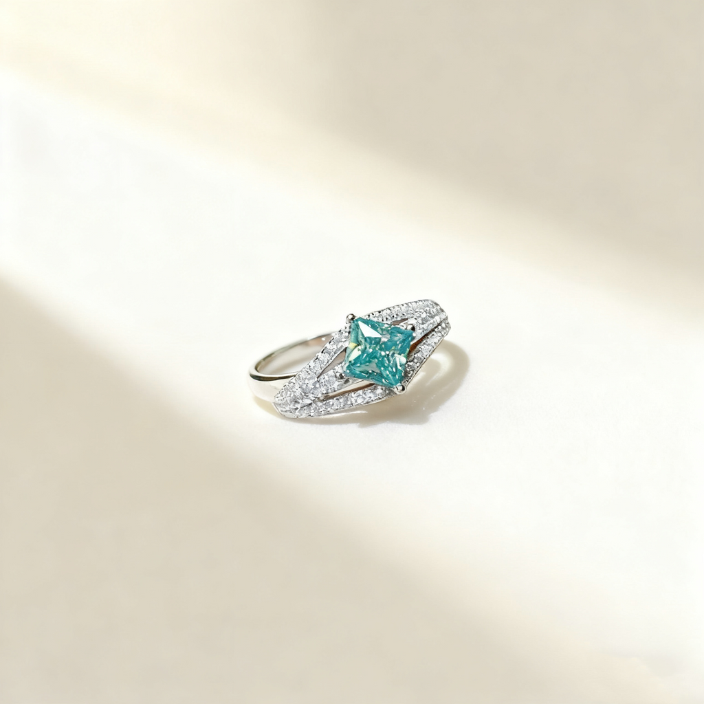 Green Princess-Cut Diamond Ring
